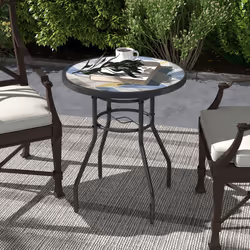 Outsunny Garden Table with Glass Printed Design for Outdoor, Multicolour