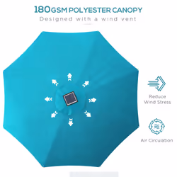 Outsunny Solar Patio Garden Parasol with Lights for Outdoor, Blue