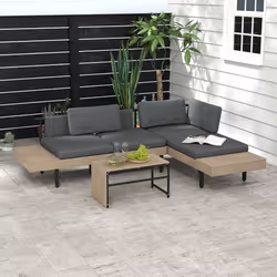 Outsunny HDPE Garden Furniture Sets with Cushions, Table, L-Shaped Sofa, Grey