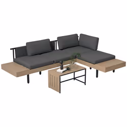 Outsunny HDPE Garden Furniture Sets with Cushions, Table, L-Shaped Sofa, Grey - Additional view 8