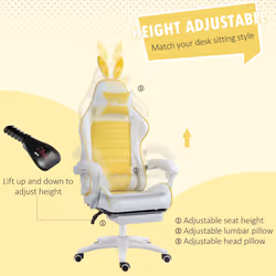 Vinsetto Racing Style Gaming Chair with Footrest Removable Rabbit Ears, Yellow - Additional view 4