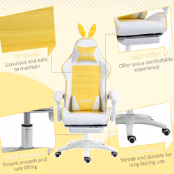Vinsetto Racing Style Gaming Chair with Footrest Removable Rabbit Ears, Yellow - Additional view 6
