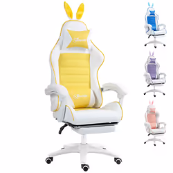 Vinsetto Racing Style Gaming Chair with Footrest Removable Rabbit Ears, Yellow - Additional view 7
