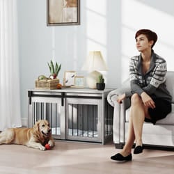 PawHut Dog Crate Furniture with Removable Cushion for Large Dogs - Grey