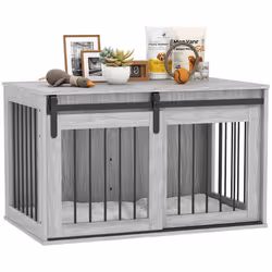 PawHut Dog Crate Furniture with Removable Cushion for Large Dogs - Grey