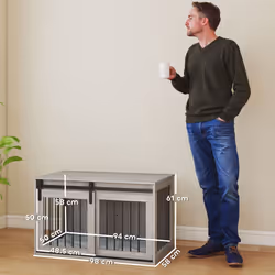 PawHut Dog Crate Furniture with Removable Cushion for Large Dogs - Grey
