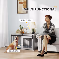 PawHut Dog Crate Furniture with Removable Cushion for Large Dogs - Grey - Additional view 5