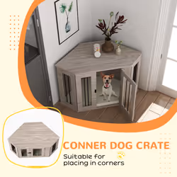 PawHut Dog Crate Furniture for Medium Dogs w/ Cushion, Door - Walnut Brown