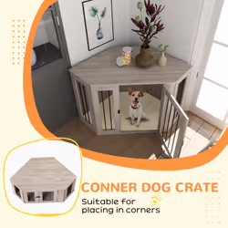 PawHut Dog Crate Furniture for Large Dogs w/ Cushion, Door - Walnut Brown