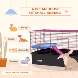 PawHut Small Animal Cage, Rabbit Guinea Pig Hutch, Pet Playhouse, Black