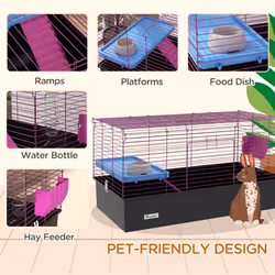 PawHut Small Animal Cage, Rabbit Guinea Pig Hutch, Pet Playhouse, Black