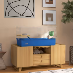 PawHut Small Animal Cage, Rabbit Guinea Pig Hutch, Pet Playhouse, Blue