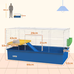 PawHut Small Animal Cage, Rabbit Guinea Pig Hutch, Pet Playhouse, Blue