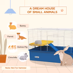 PawHut Small Animal Cage, Rabbit Guinea Pig Hutch, Pet Playhouse, Blue