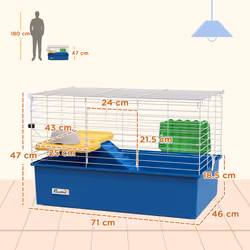 PawHut Small Animal Cage, Rabbit Guinea Pig Hutch, Pet Playhouse, Blue