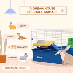 PawHut Small Animal Cage, Rabbit Guinea Pig Hutch, Pet Playhouse, Blue - Additional view 4