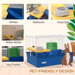 PawHut Small Animal Cage, Rabbit Guinea Pig Hutch, Pet Playhouse, Blue - Additional view 5