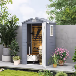 Outsunny 4 x 3ft Garden Shed Storage w/ Foundation Kit, Vents, Grey