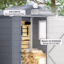 Outsunny 4 x 3ft Garden Shed Storage w/ Foundation Kit, Vents, Grey - Additional view 4