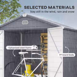 Outsunny 8 x 6ft Garden Shed Storage w/ Foundation Kit, Vents, Grey