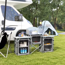 Outsunny Portable Folding Camping Kitchen with Windshield Light Stand Carry Bag