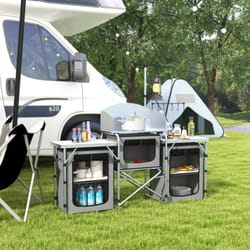 Outsunny Portable Folding Camping Kitchen with Windshield Light Stand Carry Bag