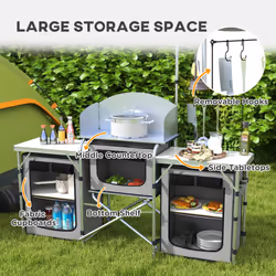Outsunny Portable Folding Camping Kitchen with Windshield Light Stand Carry Bag