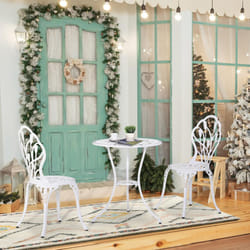 Outsunny 3 Piece Bistro Set, Aluminium Garden Furniture with Umbrella Hole