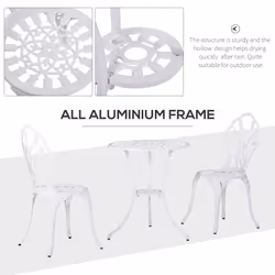 Outsunny 3 Piece Bistro Set, Aluminium Garden Furniture with Umbrella Hole