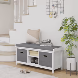 HOMCOM Shoe Bench with Cushioned Seat Fabric Drawers for Entryway Hallway White