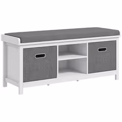 HOMCOM Shoe Bench with Cushioned Seat Fabric Drawers for Entryway Hallway White - Additional view 7