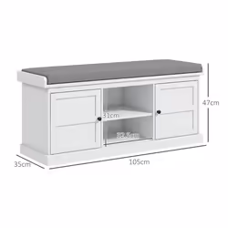 HOMCOM Shoe Storage Bench with Cushion 2 Cabinets for Entryway Hallway White