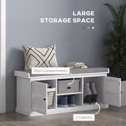 HOMCOM Shoe Storage Bench with Cushion 2 Cabinets for Entryway Hallway White - Additional view 4