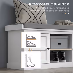 HOMCOM Shoe Storage Bench with Cushion 2 Cabinets for Entryway Hallway White - Additional view 6