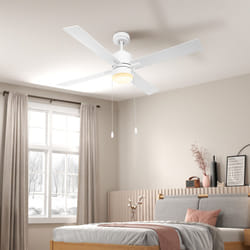 HOMCOM Mounting Reversible Ceiling Fan with Light, Pull-chain, White & Natural