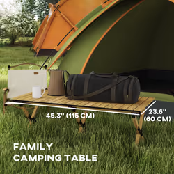 Outsunny Folding Camping Table Aluminium Picnic Table with Roll-Up Top Natural