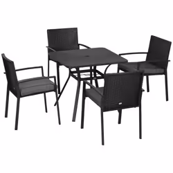 Outsunny Rattan Garden Dining Set for 4 with Cushions Umbrella Hole, Black - Additional view 8