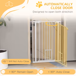 PawHut Extra Tall Dog Gate with Cat Door Auto Close for Stairs 74-80 cm Wide