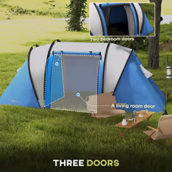 Outsunny 2 Bedroom Camping Tent with Living Area, 3000mm Waterproof, Blue