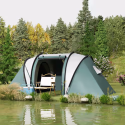 Outsunny 2 Bedroom Camping Tent with Living Area, 3000mm Waterproof, Green