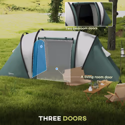 Outsunny 2 Bedroom Camping Tent with Living Area, 3000mm Waterproof, Green