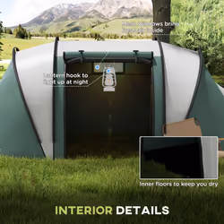 Outsunny 2 Bedroom Camping Tent with Living Area, 3000mm Waterproof, Green
