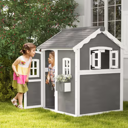 Outsunny Wooden Wendy House for Kids with Floor, for Gardens, Patios - Grey