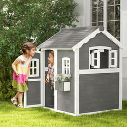 Outsunny Wooden Wendy House for Kids with Floor, for Gardens, Patios - Grey