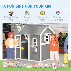 Outsunny Wooden Wendy House for Kids with Floor, for Gardens, Patios - Grey