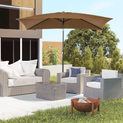 Outsunny 3x2m Patio Parasol Canopy Tilt Crank 6 Ribs Sun Shade Garden Brown