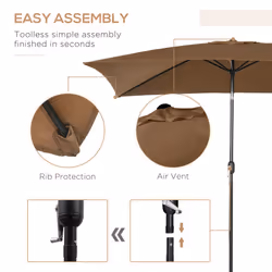Outsunny 3x2m Patio Parasol Canopy Tilt Crank 6 Ribs Sun Shade Garden Brown