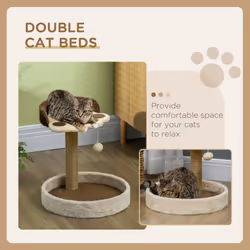 PawHut 44cm Cat Tree with Sisal Cat Scratching Post, Toy Ball - Brown