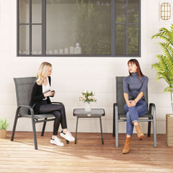 Outsunny 3PCs Bistro Set with Breathable Mesh Fabric Stackable Chairs Light Grey