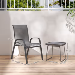 Outsunny 3PCs Bistro Set with Breathable Mesh Fabric Stackable Chairs Light Grey